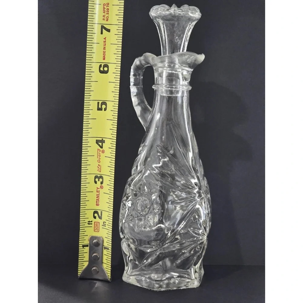 Anchor Hocking Early American Prescut Glass Oil Vinegar Cruet W/ Stopper Vintage